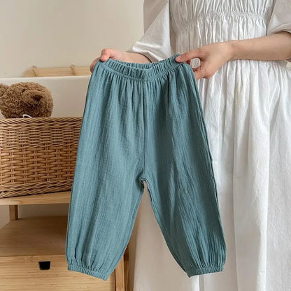 9M-6Y Kids Clothing Summer Thin Solid Color anti Mosquito Pants Baby Boys and Girls Loose Casual Trouser Simple Fashion Bloomers