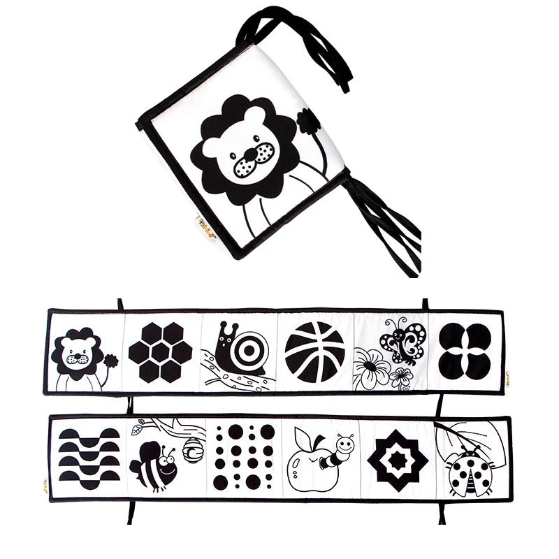 Baby Book Black and White Books for Newborn Babies Bed Crib Bumper Sensory Cloth Book Montessori High Contrast Baby Toys 0-12 M