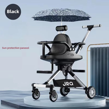 Lightweight Twin Baby Stroller High View Foldable Double Seat Baby Stroller with Parasol Baby Carriage Adjustable Trolley Handle