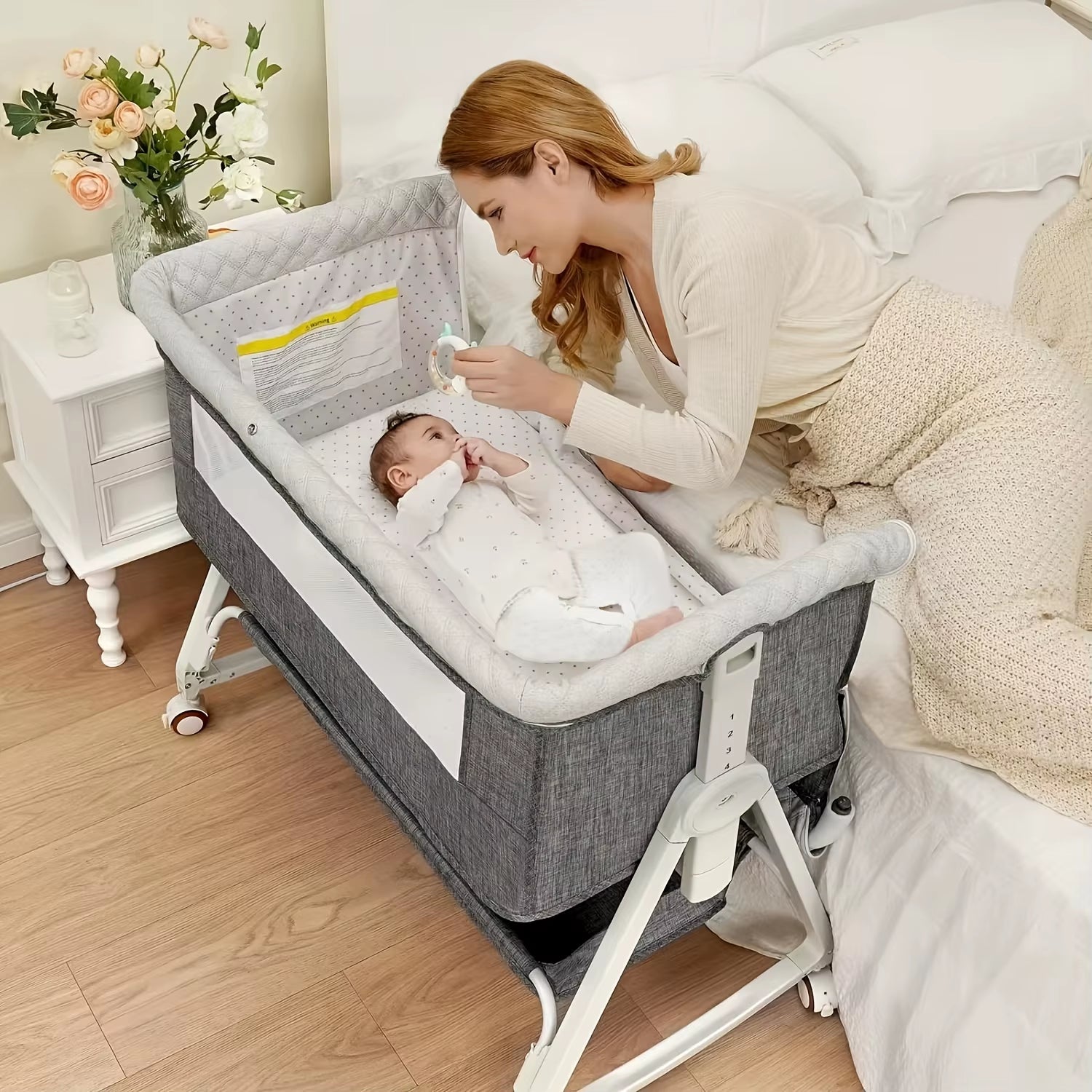 Baby Crib - Mobile Portable Baby Cradle Bed, Foldable Multi-Functional BB Bed, Newborn Children'S Splice Large Bed
