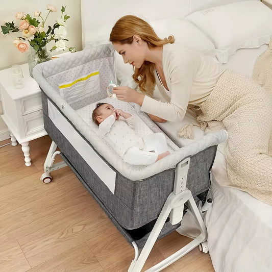 Baby Crib - Mobile Portable Baby Cradle Bed, Foldable Multi-Functional BB Bed, Newborn Children'S Splice Large Bed