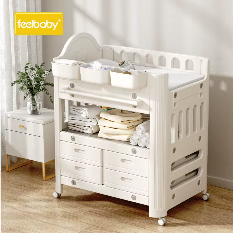 Portable Baby Changing Station - Foldable Diaper Table with Storage Shelves, Wheels & Safety Straps for Infants 0-24 Months