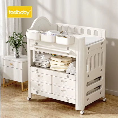 Portable Baby Changing Station - Foldable Diaper Table with Storage Shelves, Wheels & Safety Straps for Infants 0-24 Months