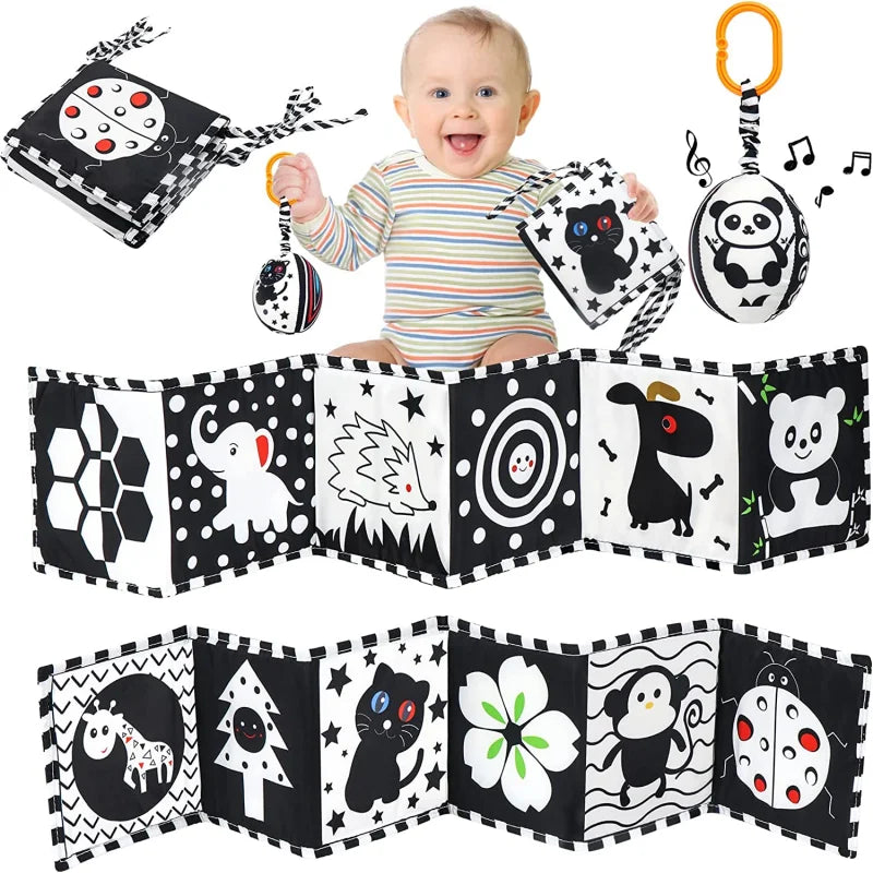 Baby Book Black and White Books for Newborn Babies Bed Crib Bumper Sensory Cloth Book Montessori High Contrast Baby Toys 0-12 M