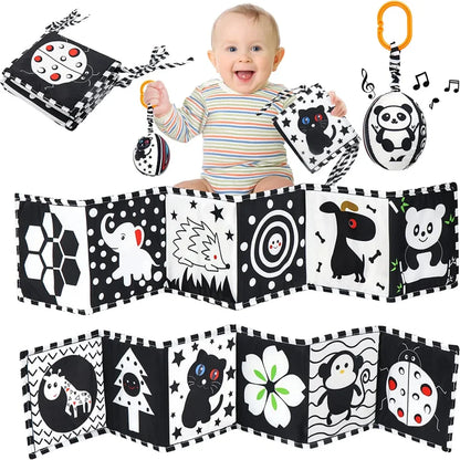 Baby Book Black and White Books for Newborn Babies Bed Crib Bumper Sensory Cloth Book Montessori High Contrast Baby Toys 0-12 M
