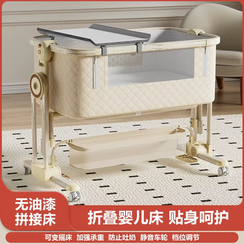 Diaper Changing Tables Aluminum Alloy Crib Movable Foldable Portable Cradle Multifunctional Newborn Splicing Bed