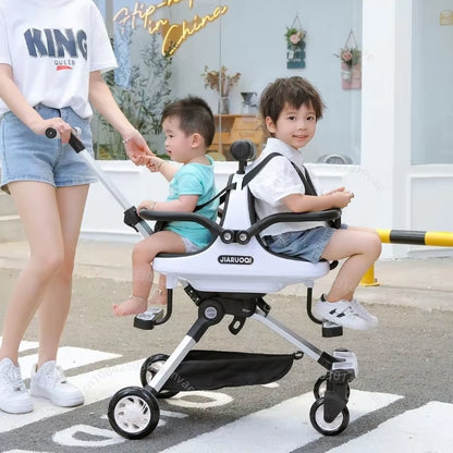 Lightweight Twin Baby Stroller High View Foldable Double Seat Baby Stroller with Parasol Baby Carriage Adjustable Trolley Handle