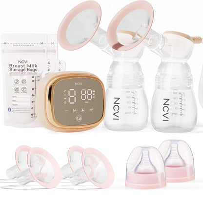 Double Electric Breast Pump, Portable Breast Pump Electric with 4 Modes 9 Levels,Led Display, 10Pcs Breastmilk Storage Bags