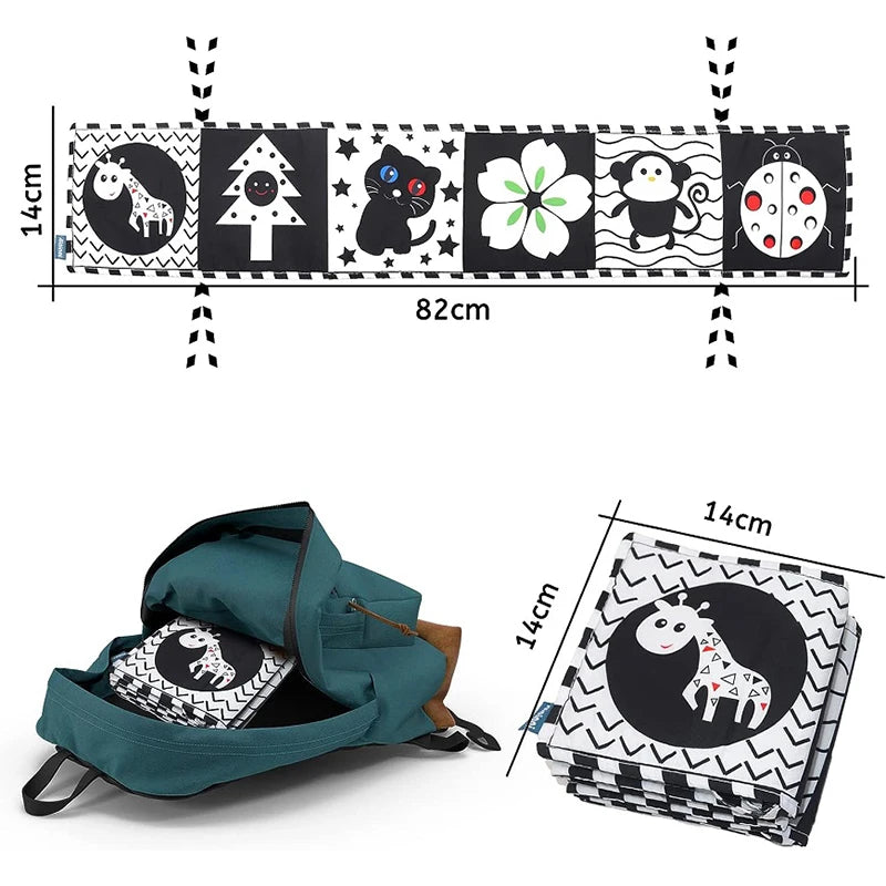 Baby Book Black and White Books for Newborn Babies Bed Crib Bumper Sensory Cloth Book Montessori High Contrast Baby Toys 0-12 M