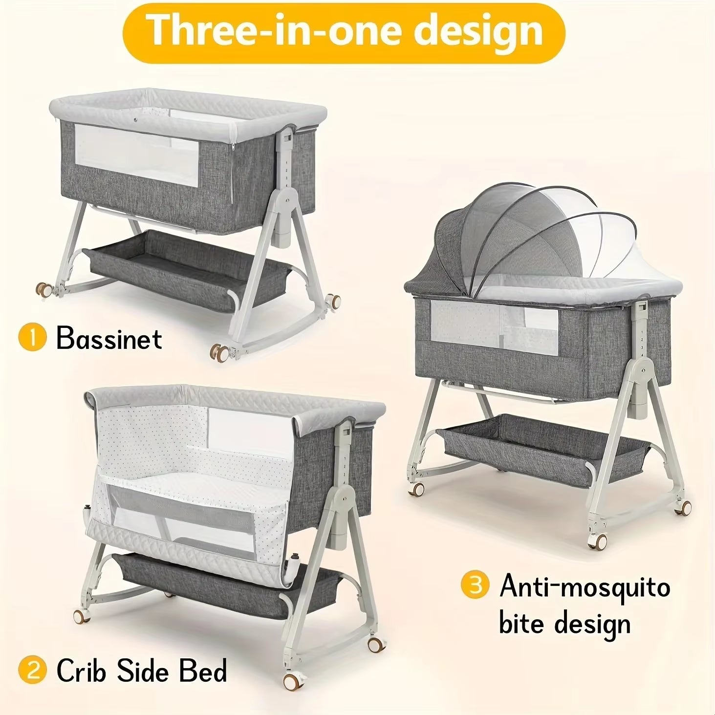 Baby Crib - Mobile Portable Baby Cradle Bed, Foldable Multi-Functional BB Bed, Newborn Children'S Splice Large Bed