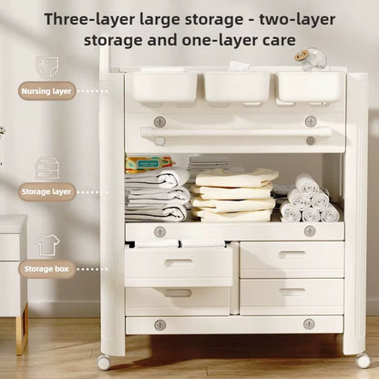 Portable Baby Changing Station - Foldable Diaper Table with Storage Shelves, Wheels & Safety Straps for Infants 0-24 Months