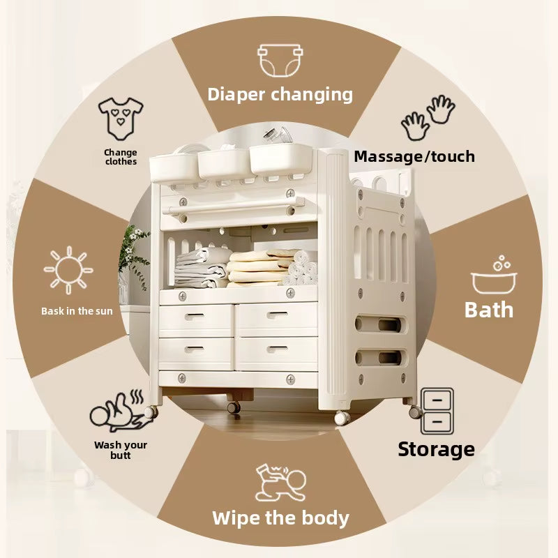 Portable Baby Changing Station - Foldable Diaper Table with Storage Shelves, Wheels & Safety Straps for Infants 0-24 Months