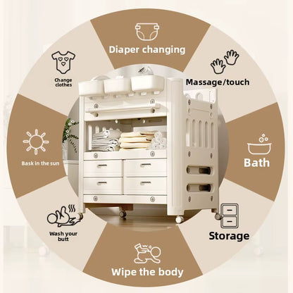 Portable Baby Changing Station - Foldable Diaper Table with Storage Shelves, Wheels & Safety Straps for Infants 0-24 Months