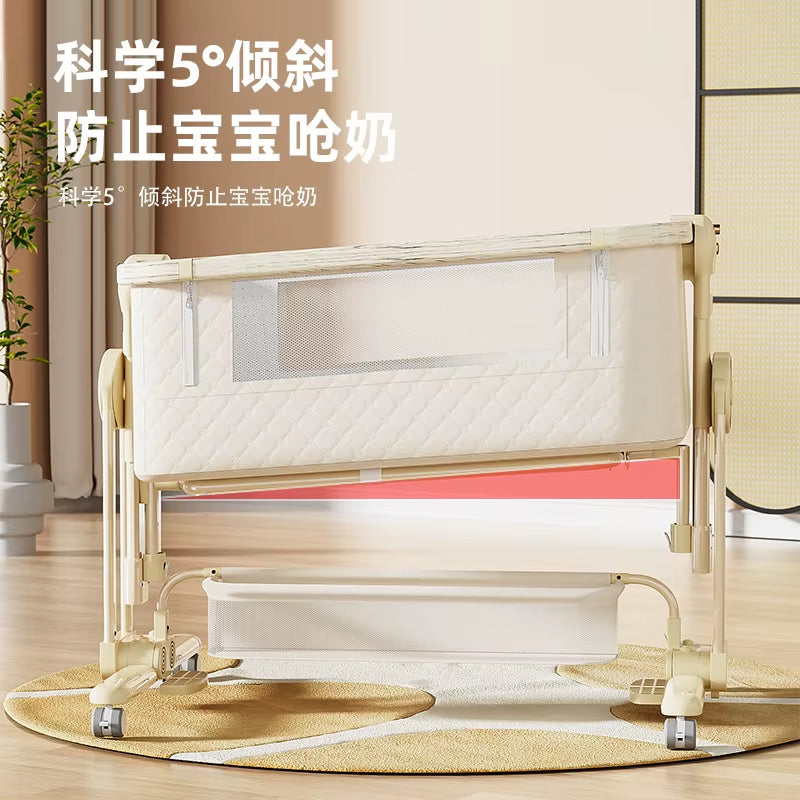 Diaper Changing Tables Aluminum Alloy Crib Movable Foldable Portable Cradle Multifunctional Newborn Splicing Bed