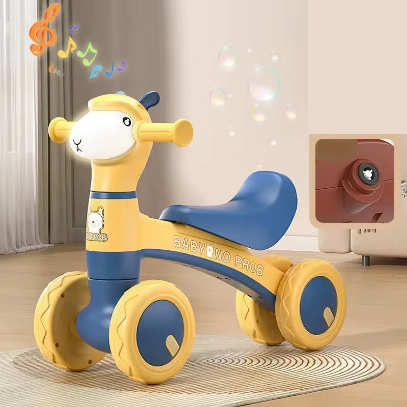 Luxury Edition Sliding Car Alpaca Scooter Four Wheel Balancing Baby Walking Cart for 1-3 Year Old Infants Child Learning Walker
