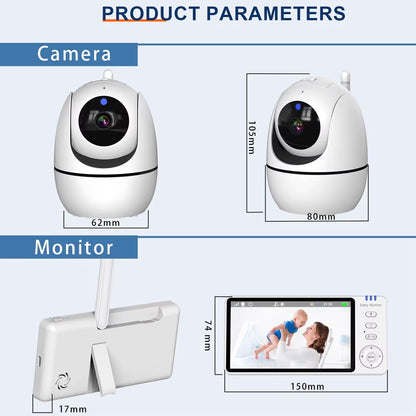 5.0 Inch Video Baby Monitor with Pan Tilt Camera Wireless Two Way Audio Night Vision Security Babysitter VOX Wake up USB Charge