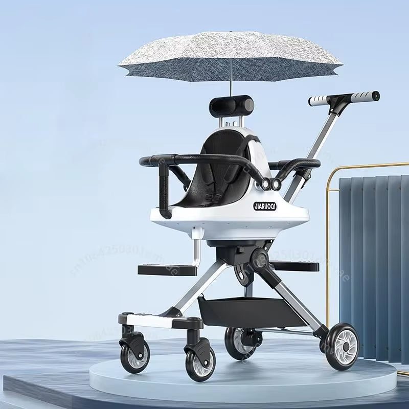 Lightweight Twin Baby Stroller High View Foldable Double Seat Baby Stroller with Parasol Baby Carriage Adjustable Trolley Handle