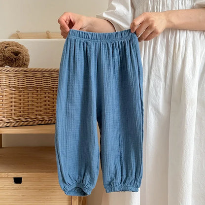 9M-6Y Kids Clothing Summer Thin Solid Color anti Mosquito Pants Baby Boys and Girls Loose Casual Trouser Simple Fashion Bloomers