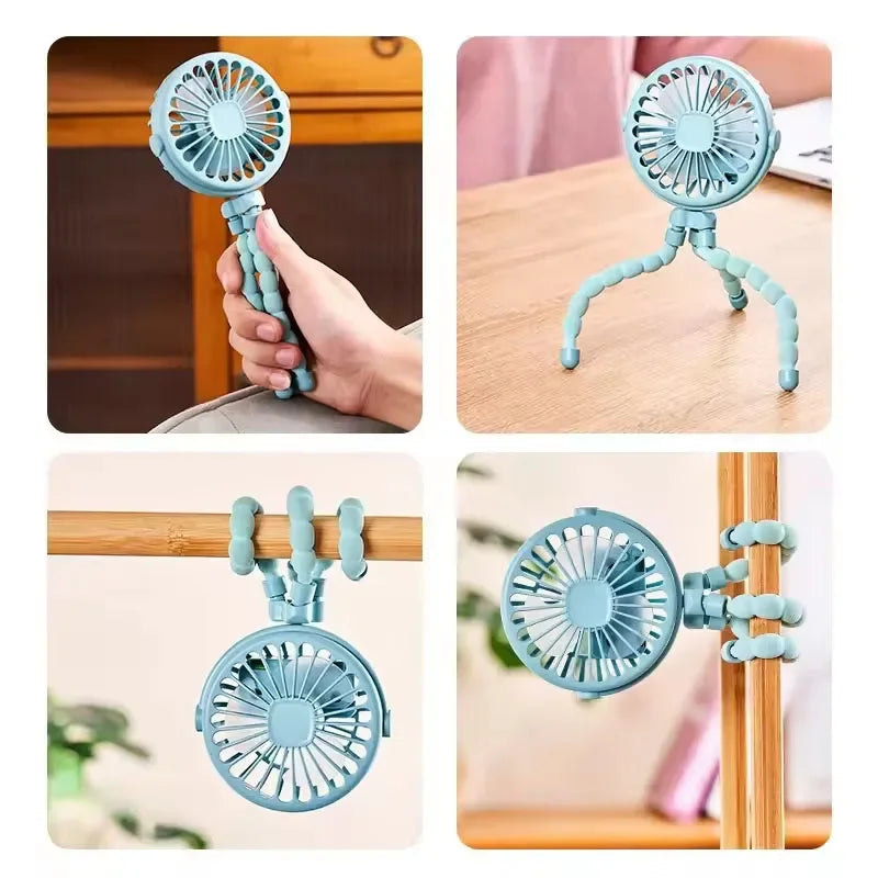 Mini Octopus Fan Baby Stroller Fan Hand Held USB Charging Bladeless Small Folding Fans Mini Silent Table Outdoor Cooler
