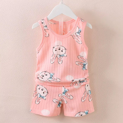 Children'S Clothing Print Sleeveless Tops Shorts Cute Breathable Kids Summer Vest Shorts Set Tank Top for Baby Clothing Children