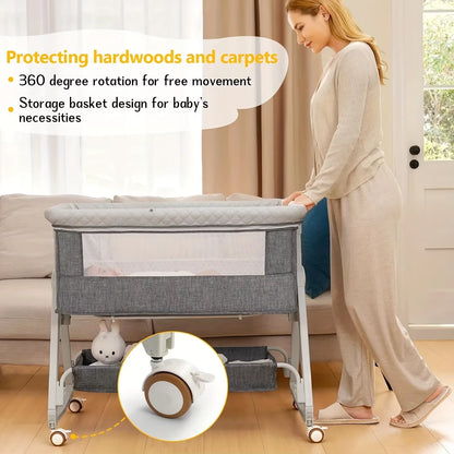 Baby Crib - Mobile Portable Baby Cradle Bed, Foldable Multi-Functional BB Bed, Newborn Children'S Splice Large Bed