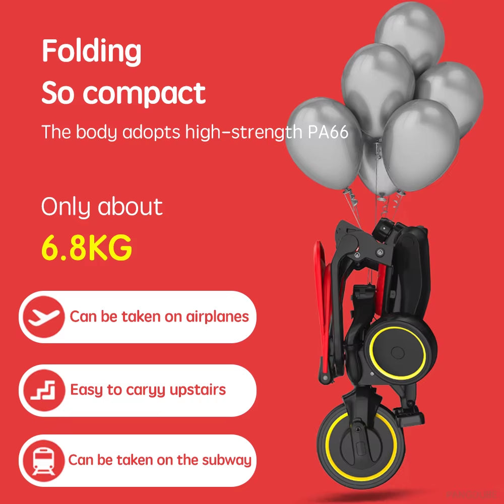 3-Wheel Baby Stroller 7.8KG Lightweight Foldable Tricycle for 1-6 Years Multifunctional Kids Trike with Parent Handle