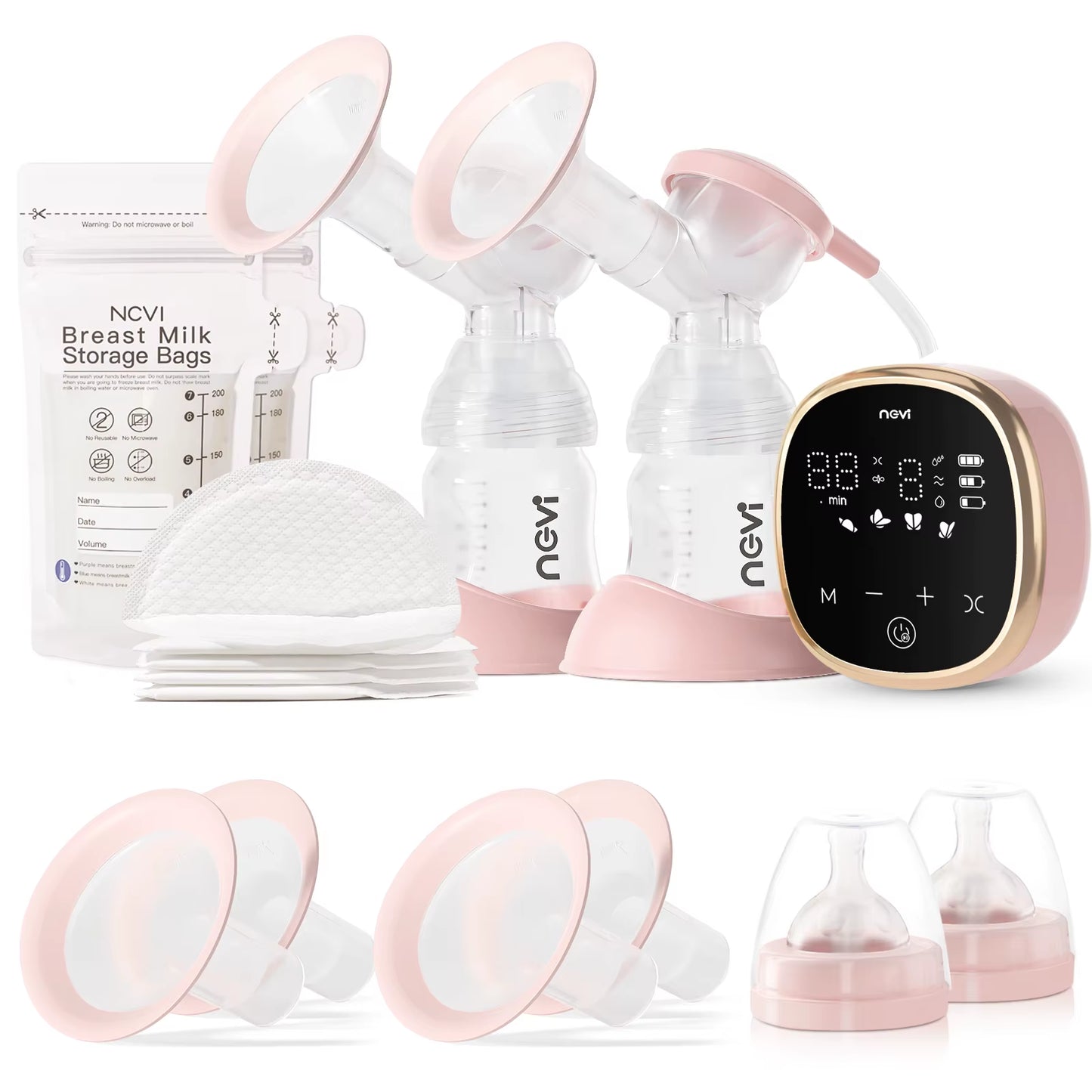 Double Electric Breast Pump, Portable Breast Pump Electric with 4 Modes 9 Levels,Led Display, 10Pcs Breastmilk Storage Bags
