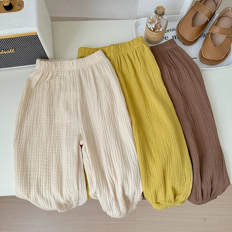 9M-6Y Kids Clothing Summer Thin Solid Color anti Mosquito Pants Baby Boys and Girls Loose Casual Trouser Simple Fashion Bloomers