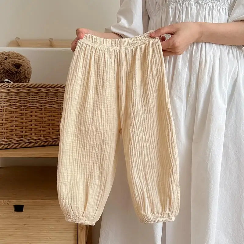 9M-6Y Kids Clothing Summer Thin Solid Color anti Mosquito Pants Baby Boys and Girls Loose Casual Trouser Simple Fashion Bloomers