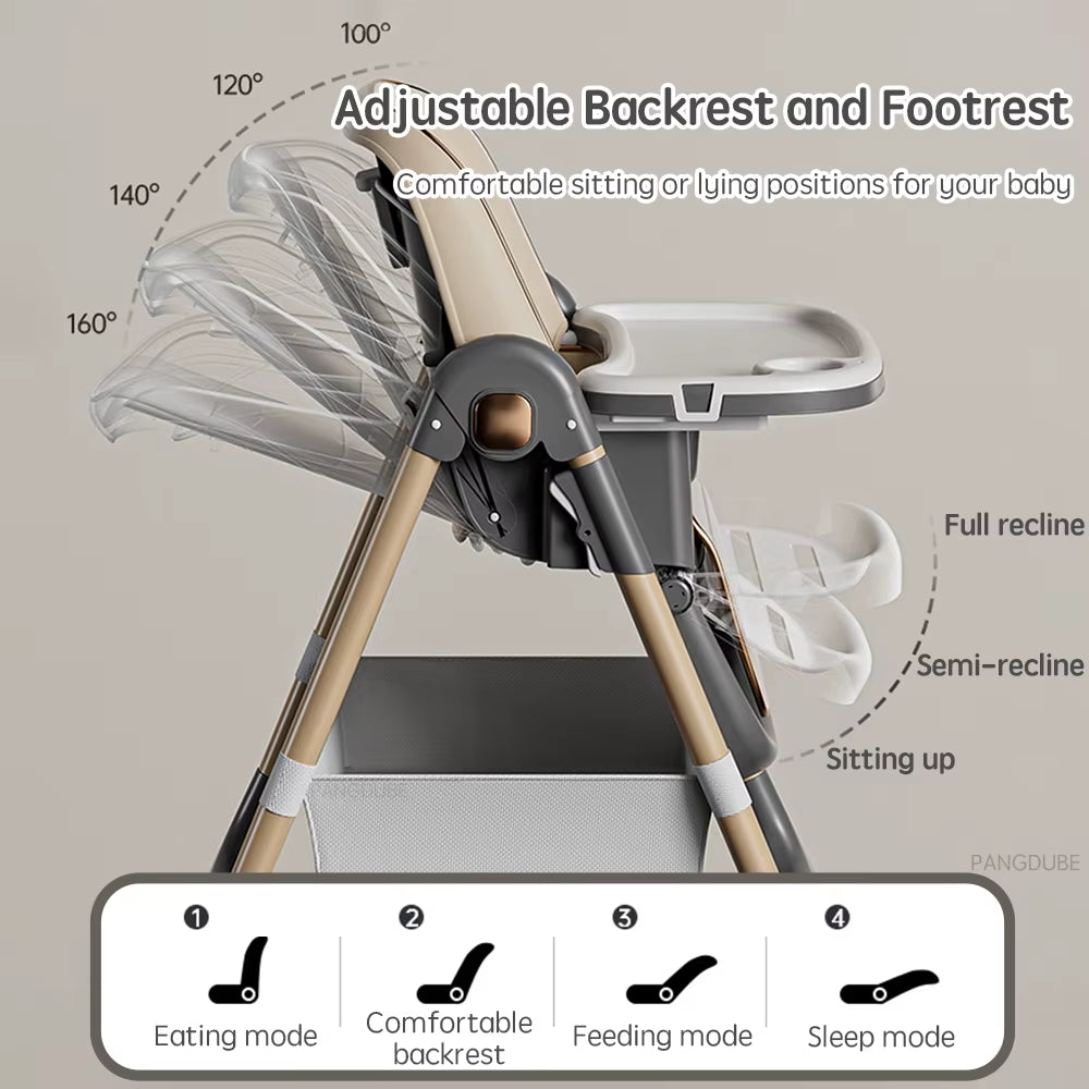 Baby High Chair for Feeding Reclining, Folding and Lifting Baby Eating Chair with Wheels High Chair for Babies Seats